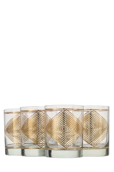 Georges Briard — 22k Gilded Geometric Chevron Glassware Set of 4 — Accessory — resale