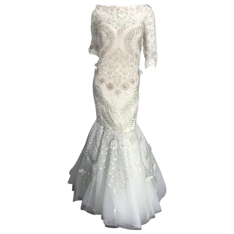 Monique Lhuillier — Monique Lhuillier Size 14 Beaded Sequined Mermaid Gown Dress — Clothing — resale