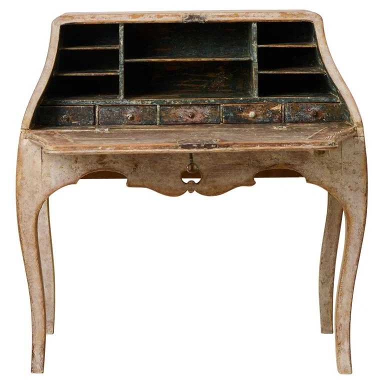 Antique Swedish Period Rococo Secretary With Drawers and Original Hardware — Furniture — resale
