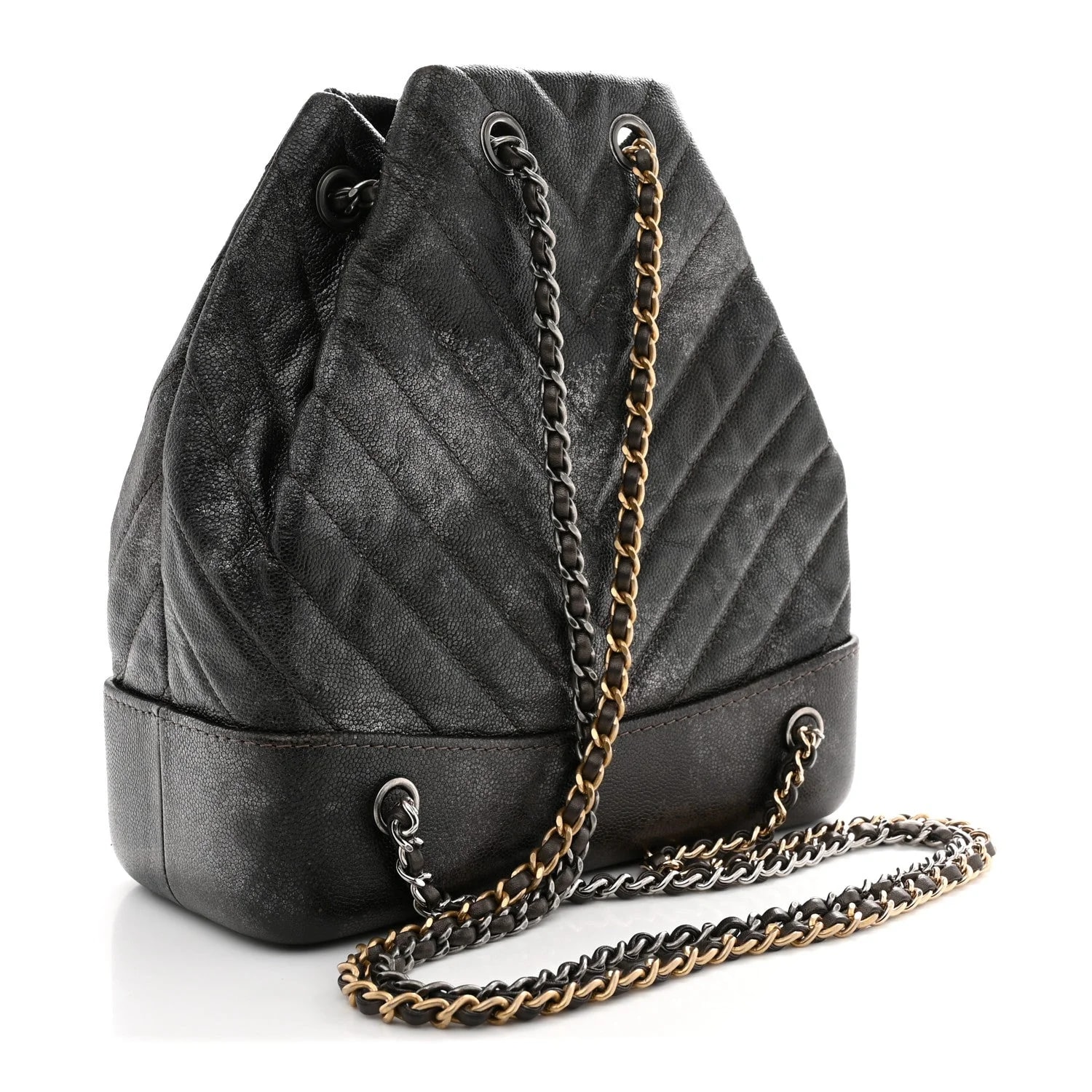 Metallic Grained Chevron Gabrielle Backpack Dark 3