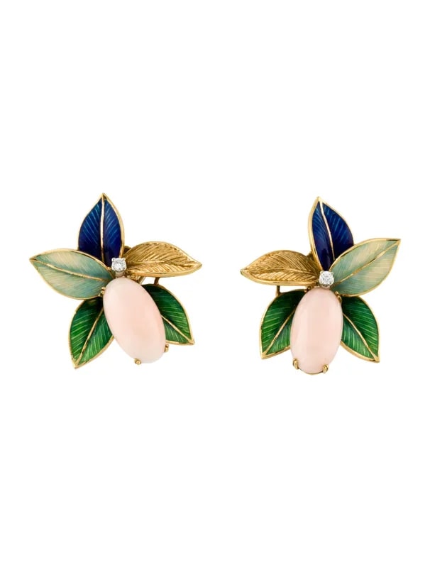 18K , & Enamel Flower Clip-On — Jewelry — resale