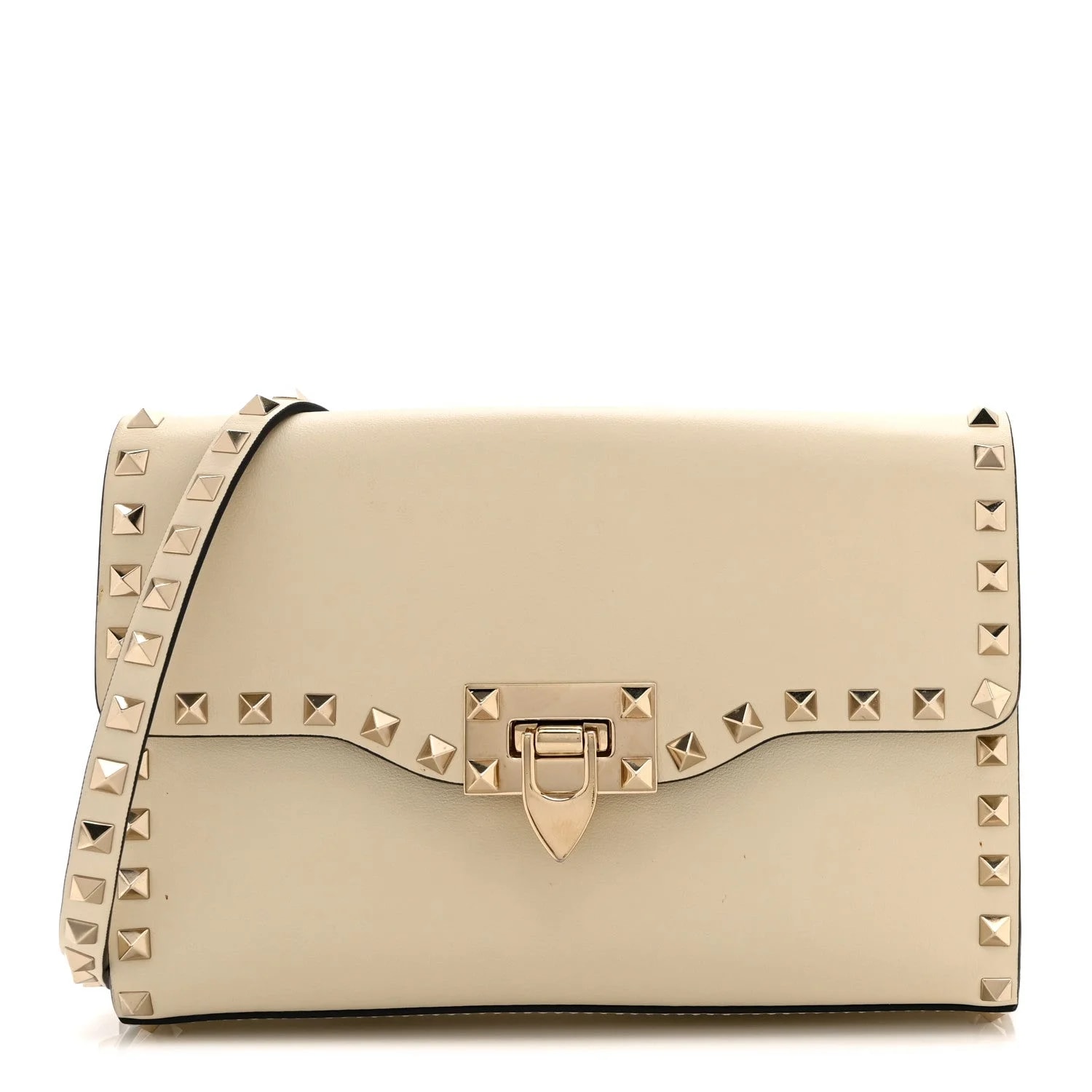 Valentino Garavani — Vitello Medium Rockstud Flip Lock Crossbody Light — Handbag — resale