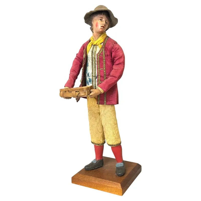 19th Century Neapolitan Creche Figure, Terracotta & Wood, Young Man — Furniture — resale