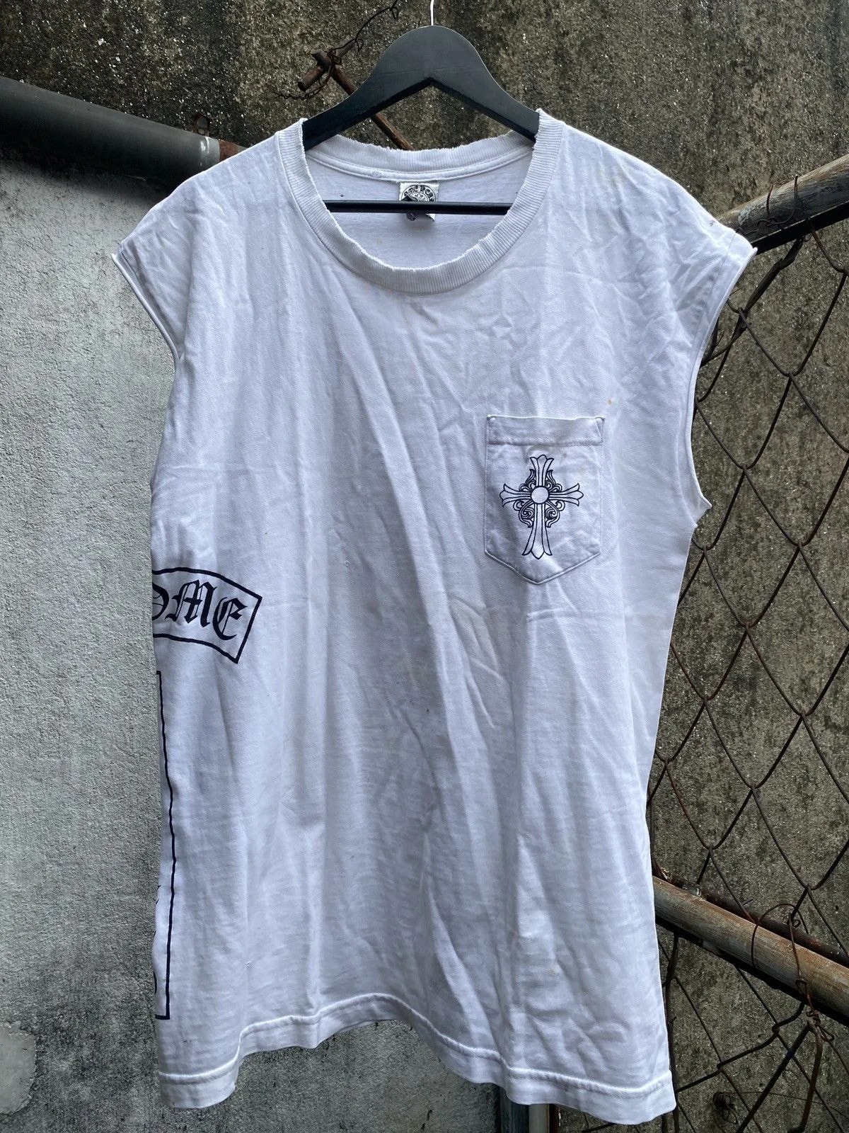 Chrome Hearts — Trashed - 90s Cemetery Cross T BAR Hearts Tank TOP — streetwear — resale