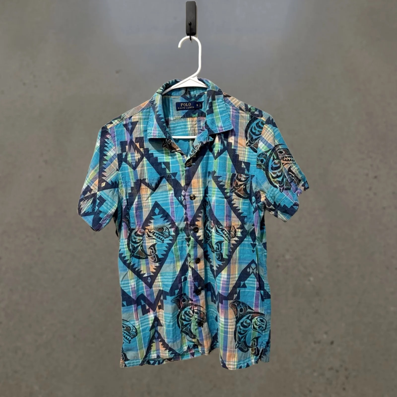 Polo Ralph Lauren — Polo Ralph Lauren Button Down Shirt Short Sleeve Southwestern Aztec ’s Small Shirt S Aztec 80s 90s (Adjusted If Needed) — streetwear — resale