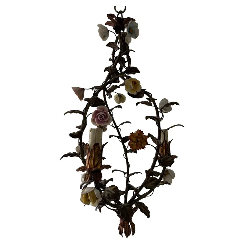 Flush Mount Maison Bagues Crystal Green Flowers Leaves Chandelier 9 Lights — lighting — resale