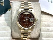 1979 Rolex 18038 Mahogany Burlwood Dial Italian Day-Date 36mm 18K Y/Gold W/ B&P 2