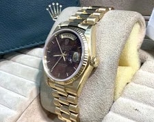 1979 Rolex 18038 Mahogany Burlwood Dial Italian Day-Date 36mm 18K Y/Gold W/ B&P 4