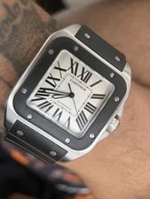Cartier Santos 100 Automatic Swiss Made 38mm Steel Black Rubber Strap 100m 3
