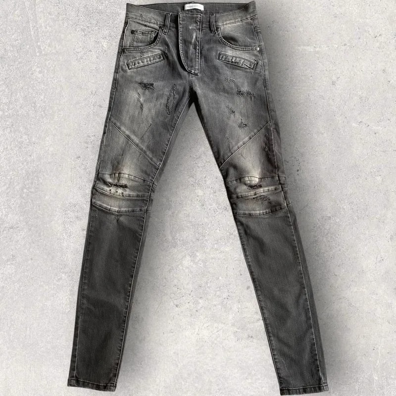 Dark Grey Washed Distressed Biker Skinny Jeans — Clothing — resale