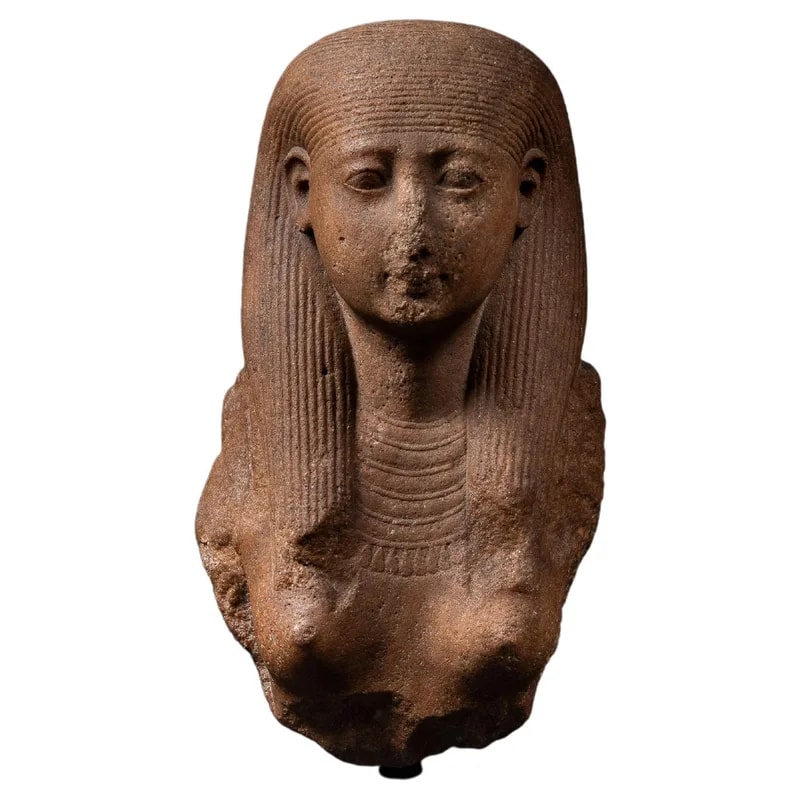 Ancient Egyptian Bust of a Goddess in Red Orange Quartzite — decorative_object — resale