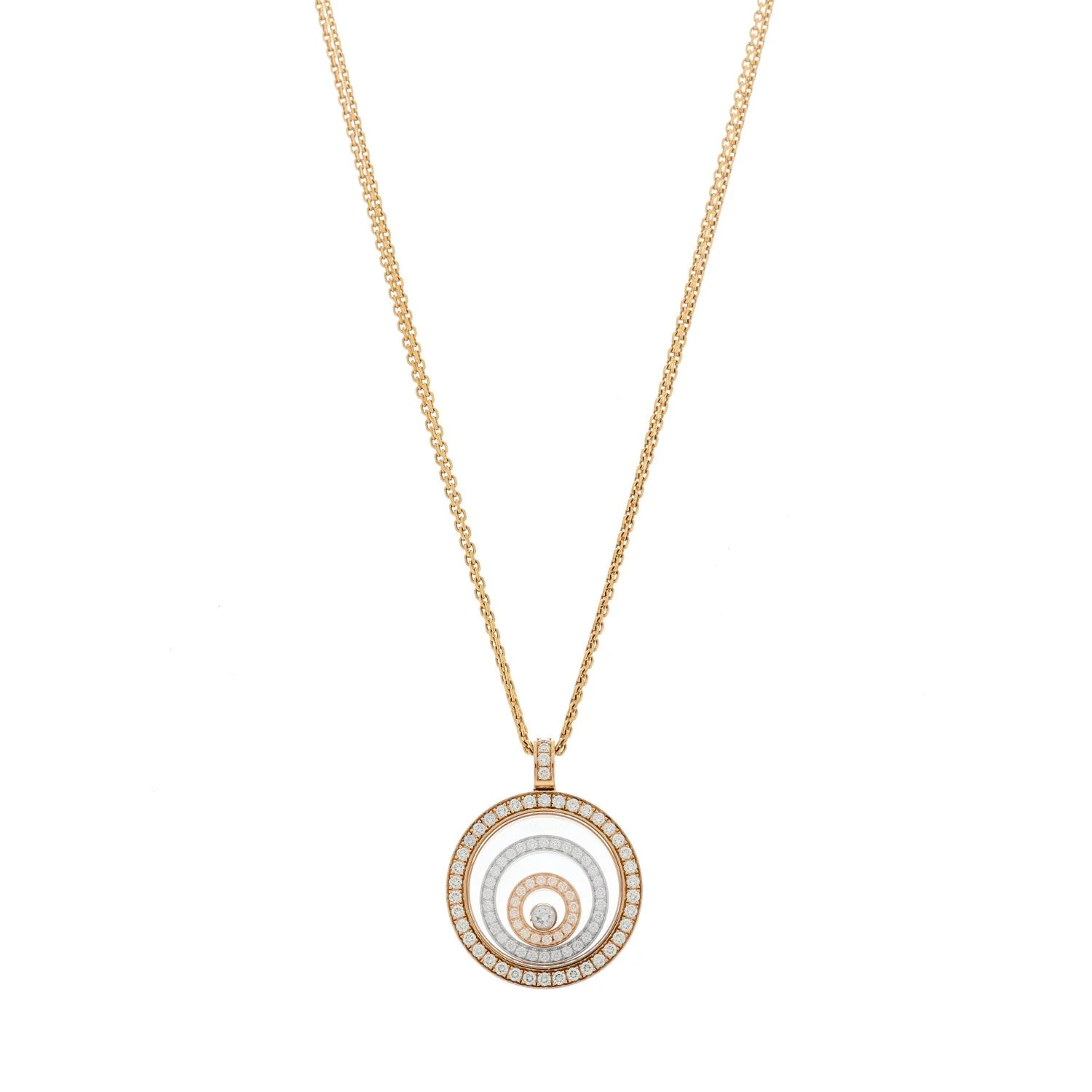Chopard — 18K Rose White Gold Diamond Happy Spirit Three-Ring Pendant Necklace — Watch — resale