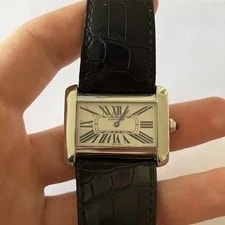 Cartier — Cartier Divan Tank XL 38mm Steel 2600 Black Crocodile Leather Band — Watch — resale