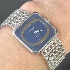 Patek Philippe 18K White Gold Lapis Dial Square Textured Mesh Bracelet 6.5 2