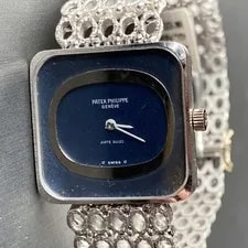 Patek Philippe 18K White Gold Lapis Dial Square Textured Mesh Bracelet 6.5 3