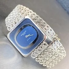 Patek Philippe 18K White Gold Lapis Dial Square Textured Mesh Bracelet 6.5 4