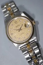 Tudor Prince Date 18K Solid Gold Bezel & Links W Diamond Linen Dial 74033 Ex++! 2