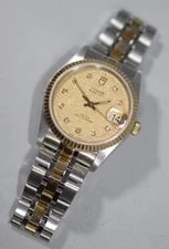 Tudor Prince Date 18K Solid Gold Bezel & Links W Diamond Linen Dial 74033 Ex++! 4