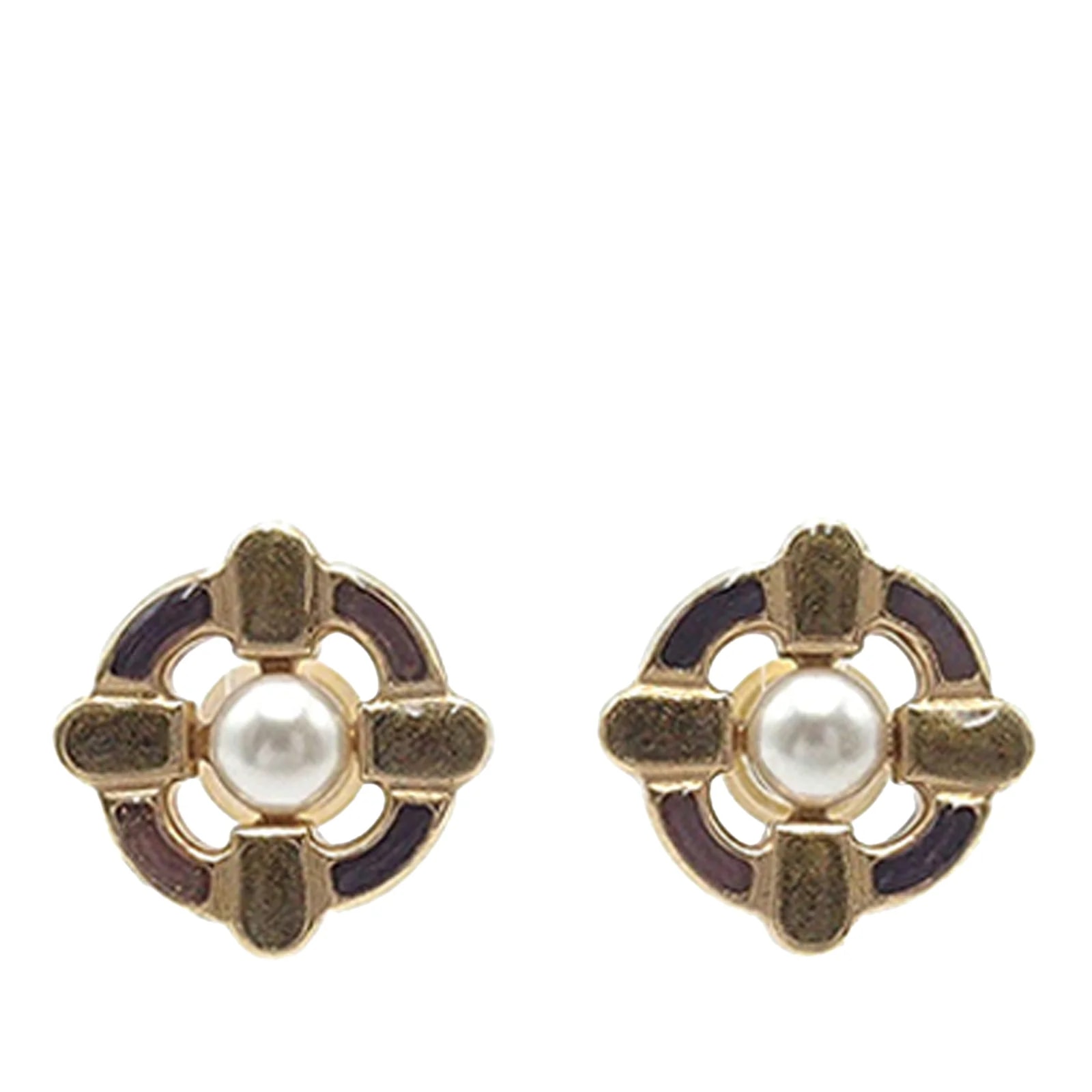 Chanel — Enamel Maltese Cross and Faux Push Back — Jewelry — resale