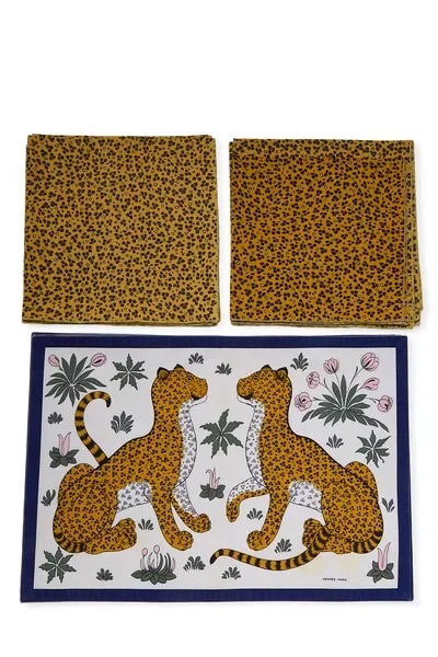 Hermès — & '2 Leopards' Cotton Napkin Set — Accessory — resale