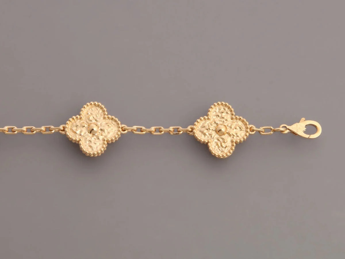 Van Cleef & Arpels 18K Yellow Gold Hammered 5-Motif Alhambra 2