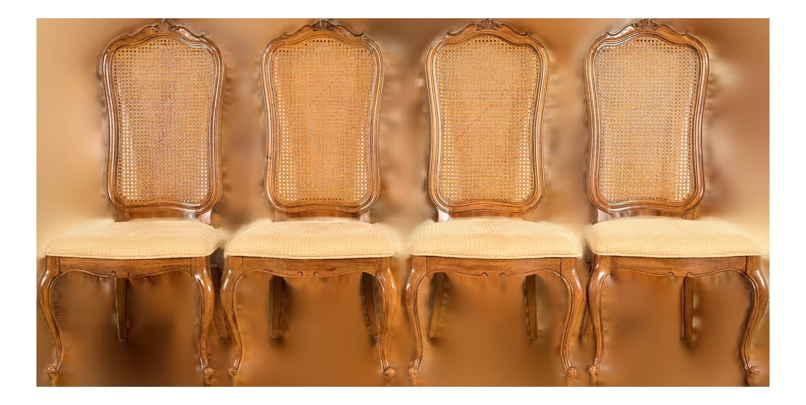Thomasville — Thomasville French Provincial Louis XV Carved and Cane Back Dining , Set of Four — Furniture — resale