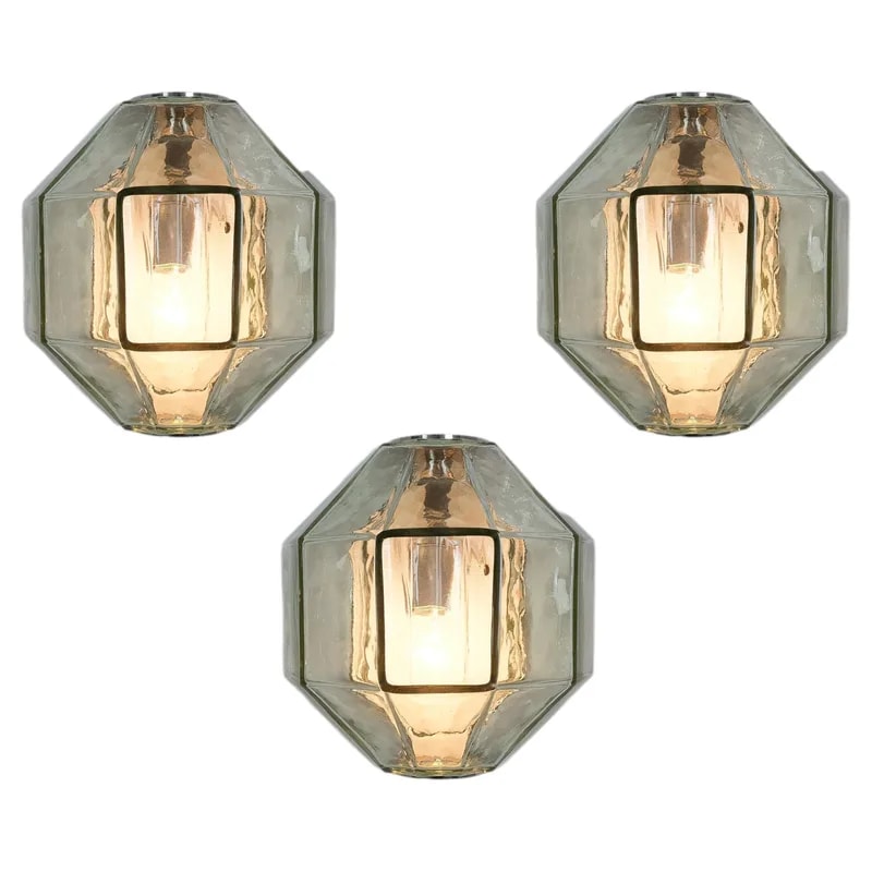 Set of Three Glass Wall Sconces by Vinicio Vianello for Vistosi, Italy, 1957 — lighting — resale