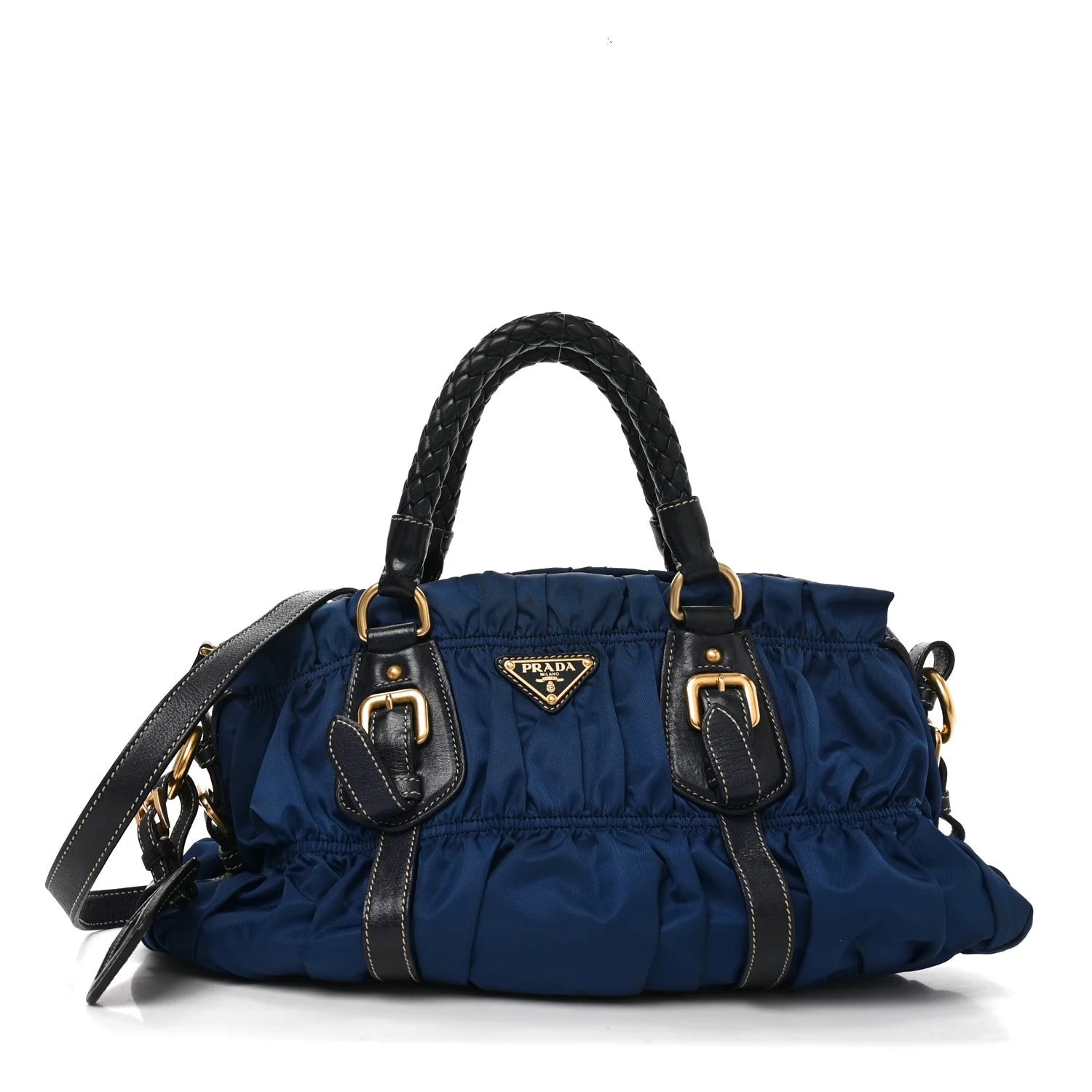 Prada — Braided Gaufre Bluette — Handbag — resale