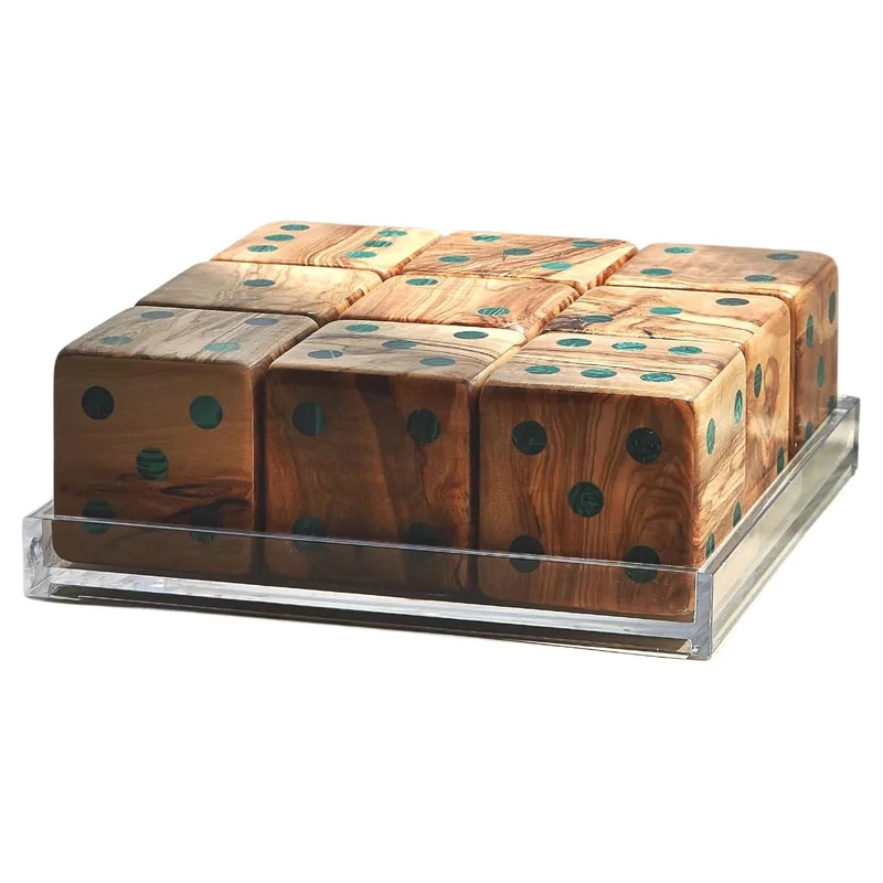 Small Wood and Malachite 9-Piece Dice Set — Furniture — resale