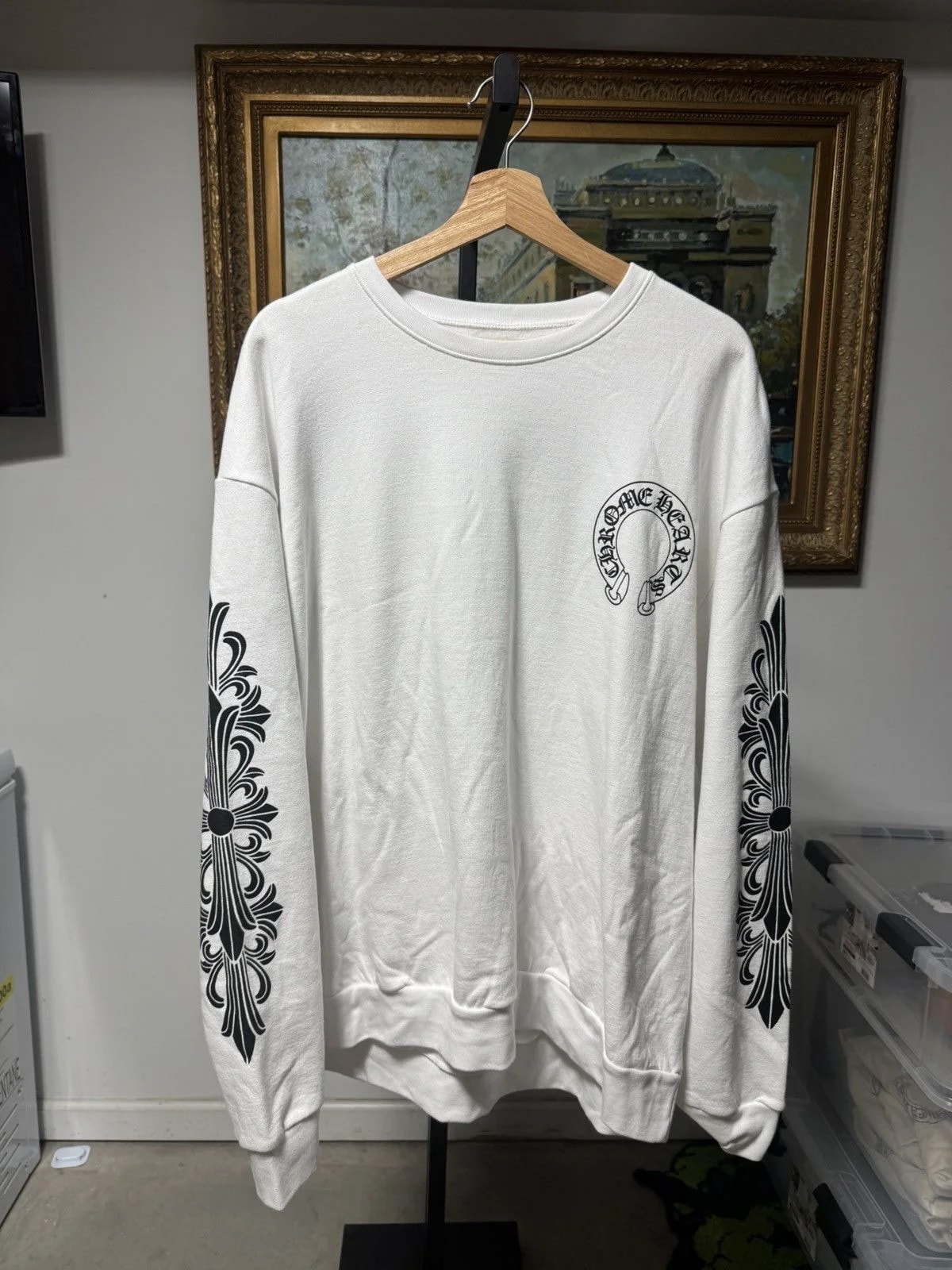Chrome Hearts — Hearts Horse Shoe Floral Sleeve Logo Crewneck — streetwear — resale
