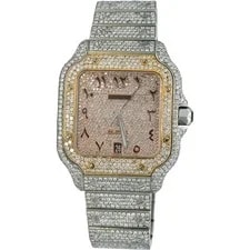 Cartier — Cartier Stainless Steel Santos Iced Out Diamond Arabic Dial 15.0CT — Watch — resale