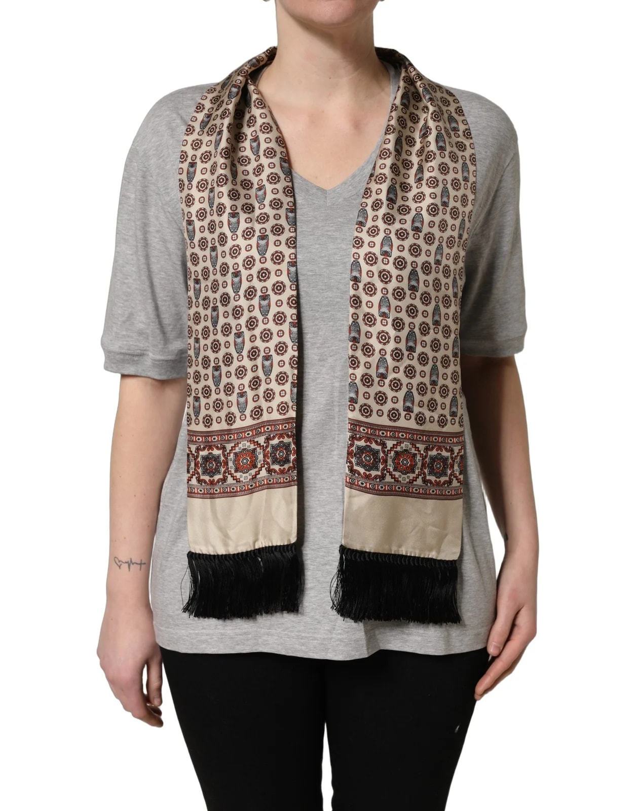 Dolce & Gabbana V-neck Owl Scarf Top T-shirt 2
