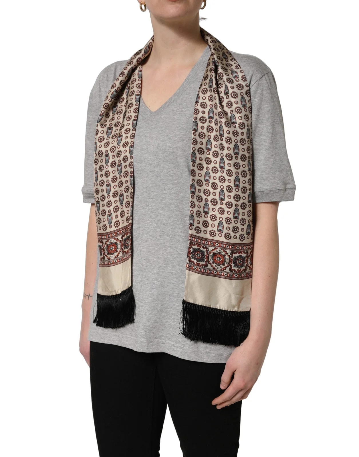 Dolce & Gabbana V-neck Owl Scarf Top T-shirt 3