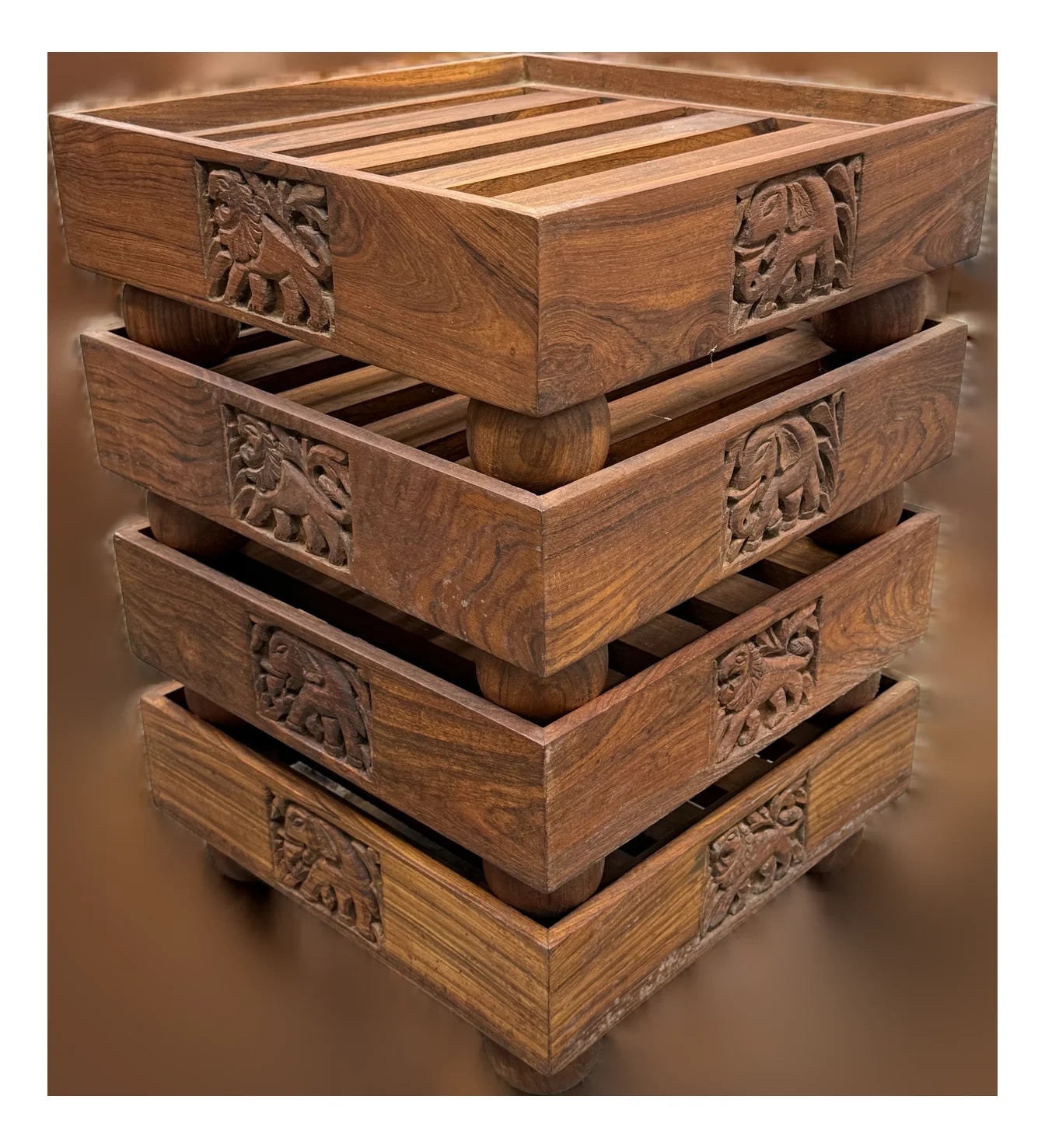 Carved Slatted Platform Stands, Set of Four — Furniture — resale