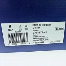 Reebok Court Victory Pump US 9 Retro Tennis 100208441 New 2