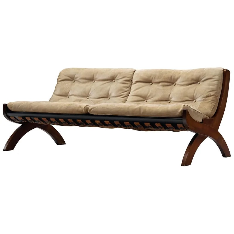 Marco Comolli Sofa in Walnut and Taupe Leather — Furniture — resale