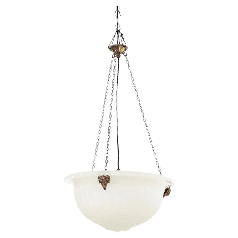 Jefferson Electric Co. — Antique Ram's Head Moonstone Plafonnier Light Pendant, C.1920 — Furniture — resale