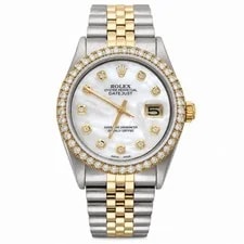36mm Rolex Datejust 1601 Jubilee White MOP Dial 3.30Ct Diamond Bezel 3