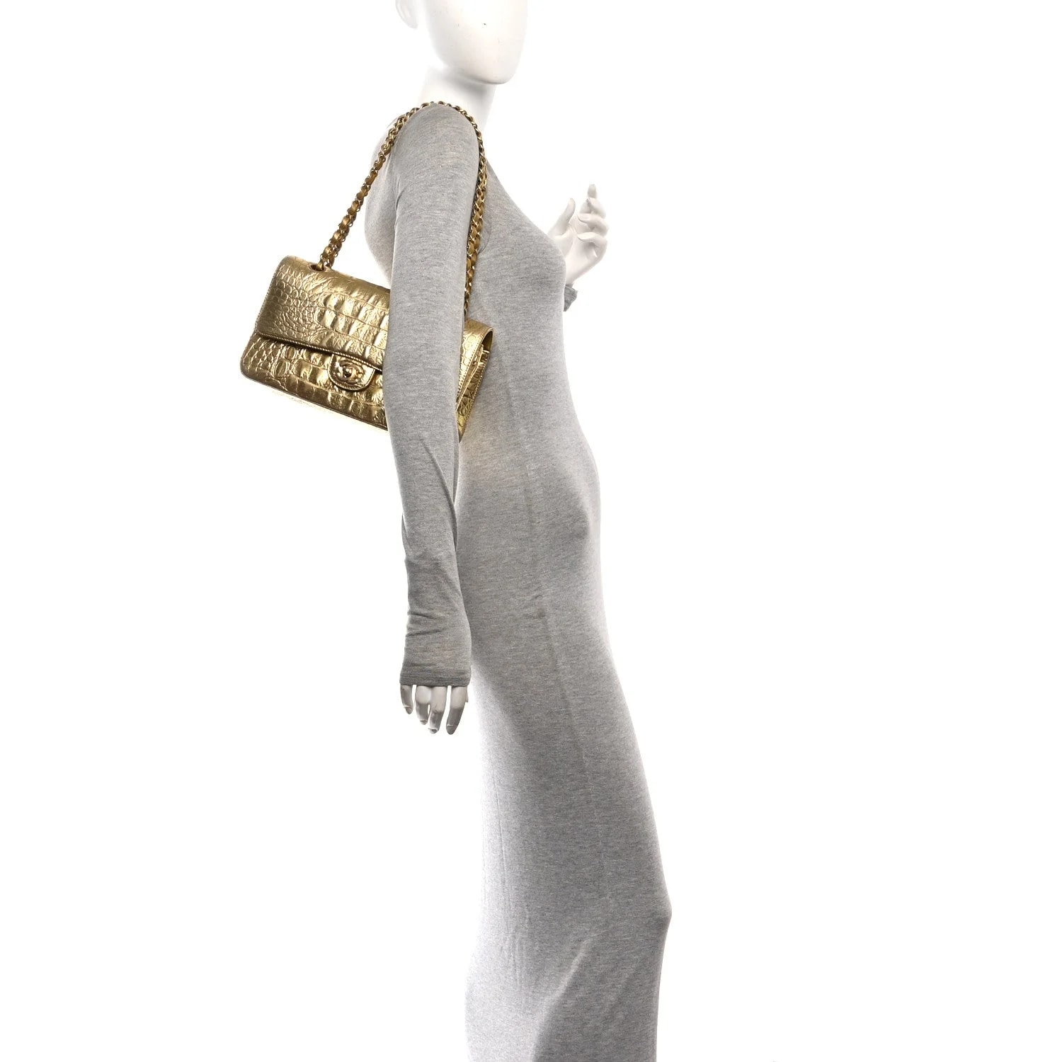 Metallic Embossed Cocodile Medium Double Flap 2