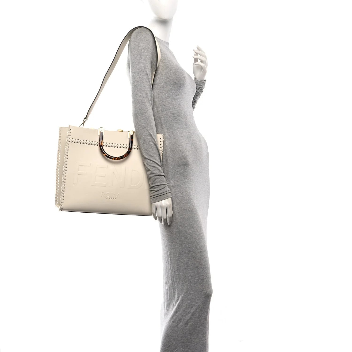 Vitello King Ceylon Plexiglass Woven Logo Debossed Medium Fendi Sunshine Shopper Ice 2