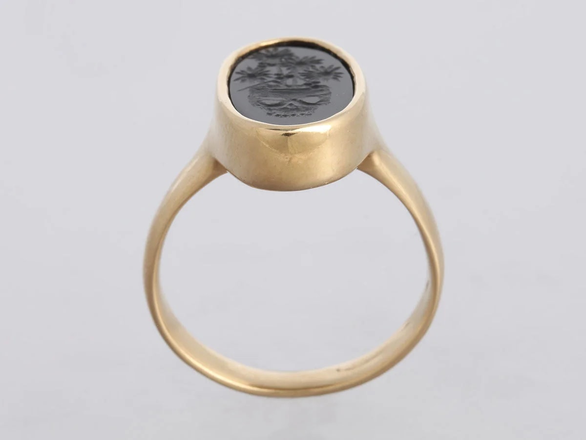 14K Yellow Gold Skull Intaglio Signet 4