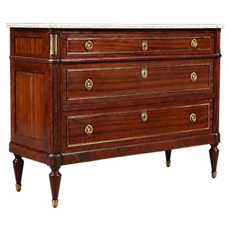 Louis — French Louis XVI Style Mahogany & Marble Commode Dresser — Furniture — resale