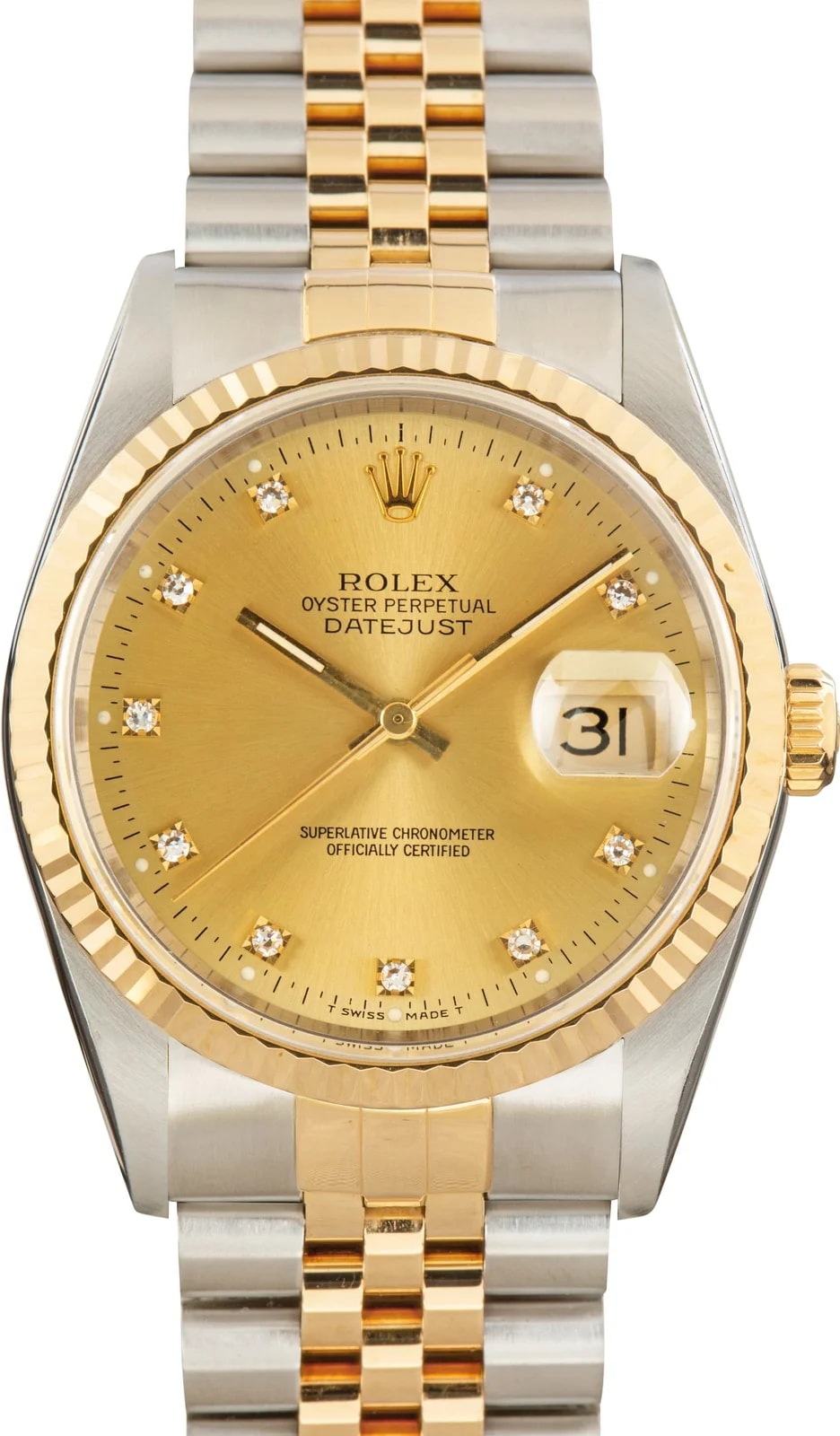 Rolex — Two-Tone Rolex Datejust 36 Ref 16233 Champagne Diamond Dial — Watch — resale