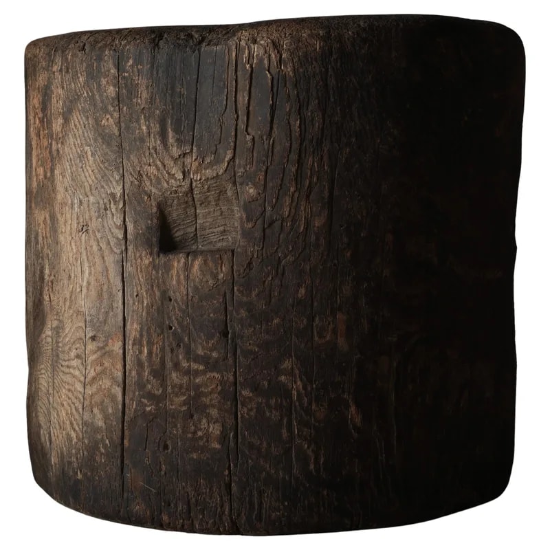 Japanese Antique Wood Mortar (Usu) Coffee Table, Rare Sculptural Wabi Sabi — Furniture — resale