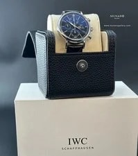 IWC Portofino Chronograph Day-Date Black Dial Black Leather Strap Box Papers 2