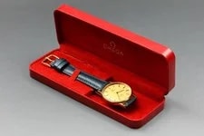 Near Omega de Ville Cal.1365 Gold Dial Push Crown Quartz W/ Box 2