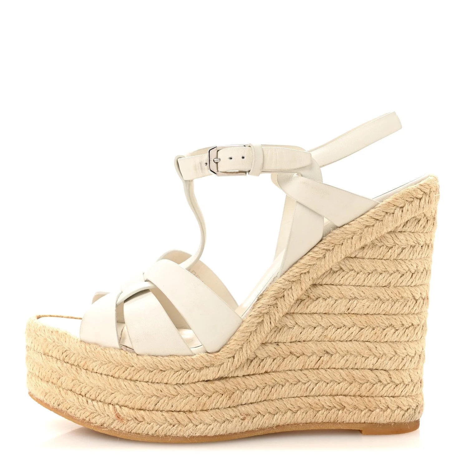 Saint Laurent — Tribute 95 Platform Espadrille Wedge 36 Porcellana — Designer Shoe — resale