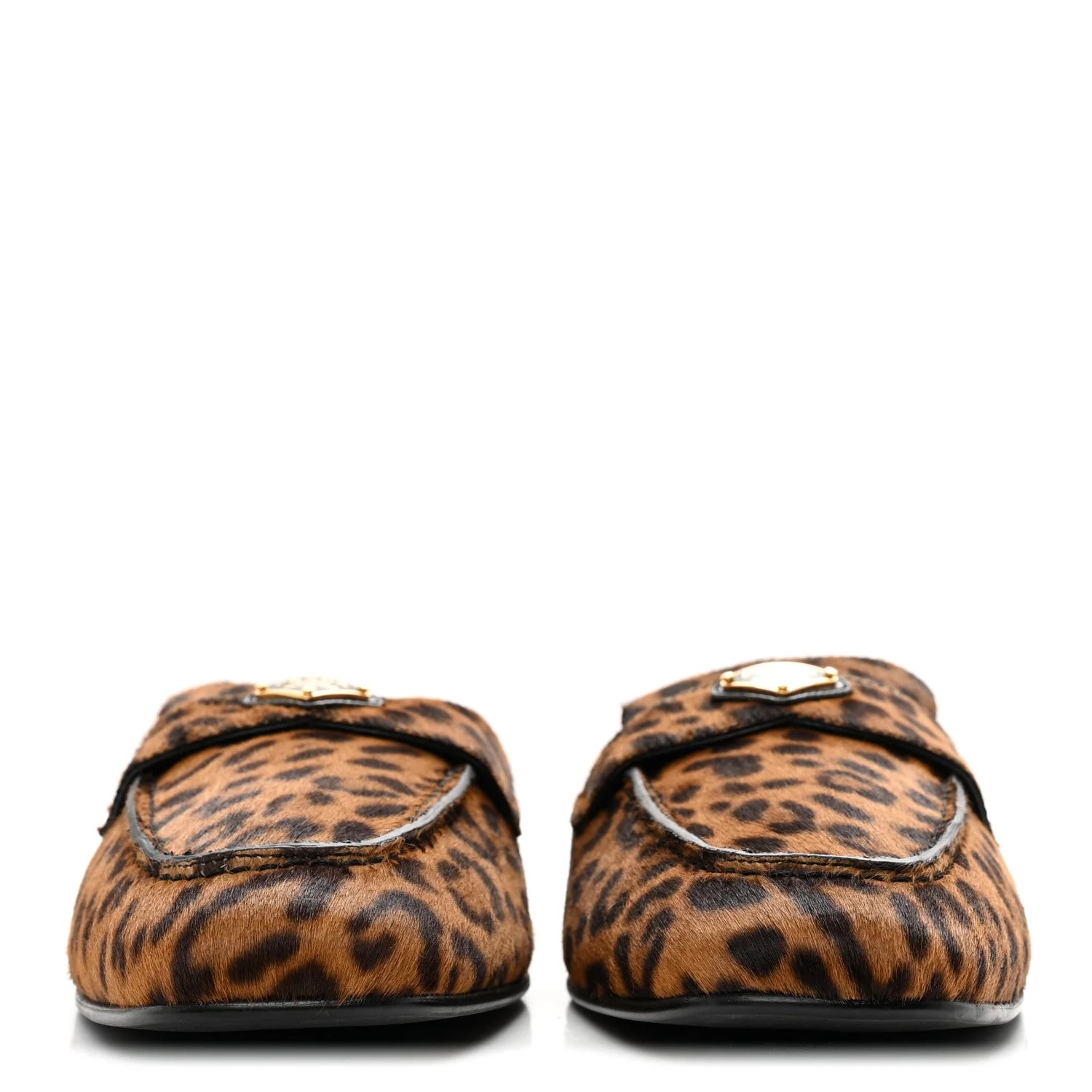 Pony Hair Leopard Metal Triangle Logo 10mm Mules 40 3