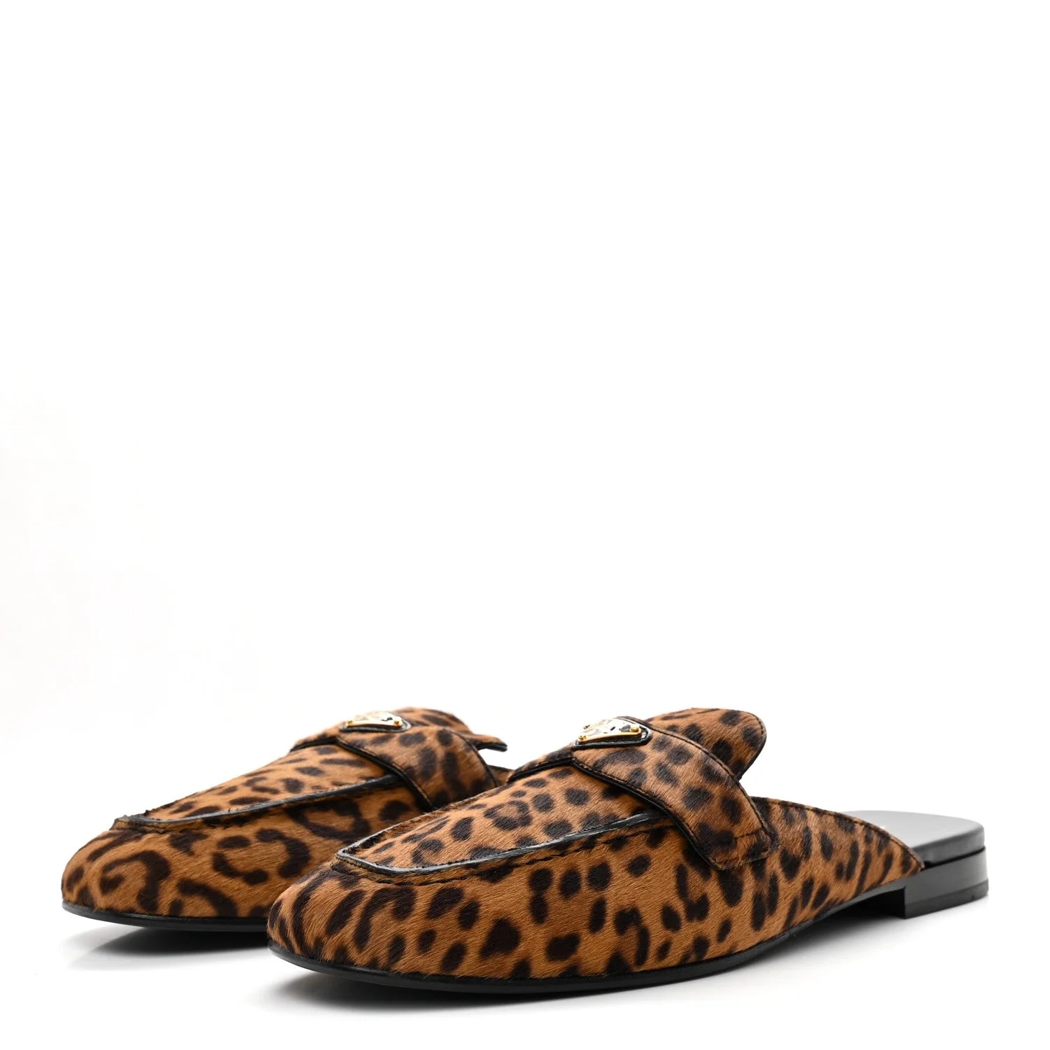 Pony Hair Leopard Metal Triangle Logo 10mm Mules 40 4