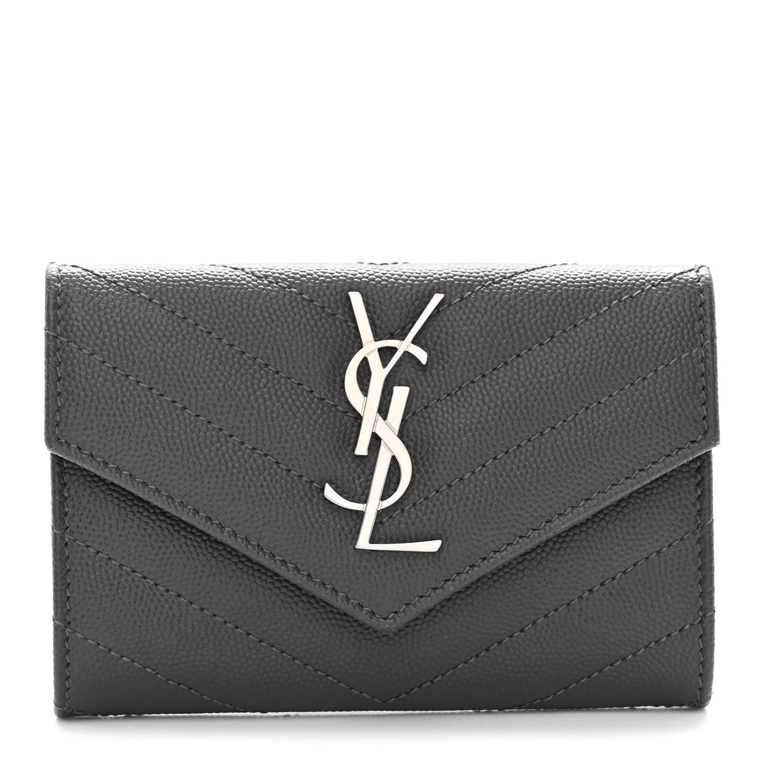 Saint Laurent — Grain de Poudre Chevron Small Envelope Wallet Storm — Accessory — resale